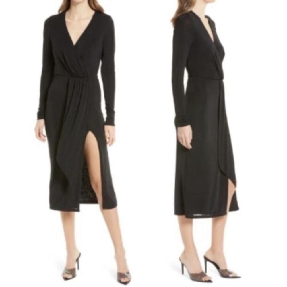 NWT Good American Shimmer Black Faux Wrap Dress